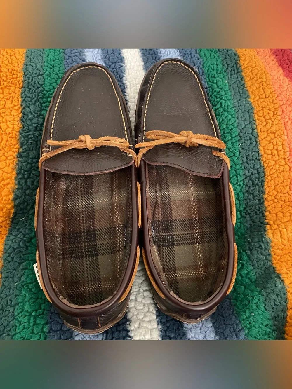 L.L. Bean Men's Handsewn Brown Leather Loafers Slip Ons sz 10 Lined Moccasins